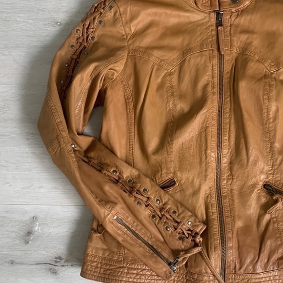 Scully soft Leather Western Braided studs Camel Tan Jacket size L vintage - Picture 8 of 16